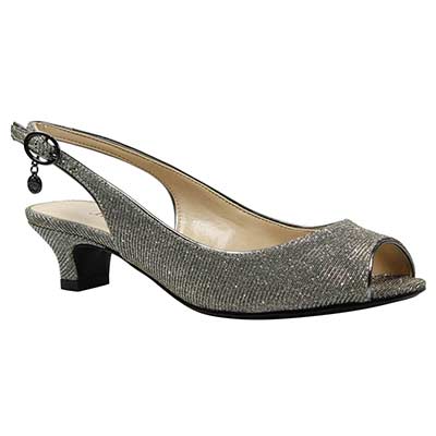 J. Reneé Jenvey Mother Of The Bride Pewter Glitter Glitter Fabric Open Toe Low Heel Sling - 7 N