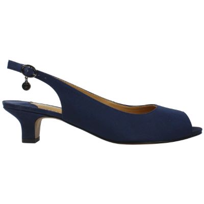 Right side view of Jenvey Navy Satin