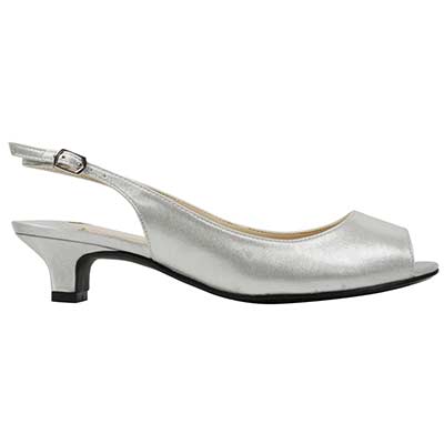 Right side view of Jenvey Silver Satin