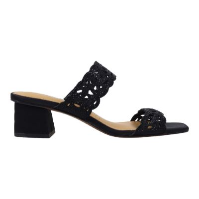 Right side view of Keetana BLACK SATIN/STONES