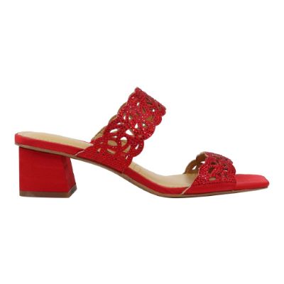 Right side view of Keetana RED SATIN/STONES