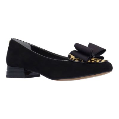 J. Rene Women's Kori Slip-On Pump in Black and Brown, Fabric/Hair-on Leather, Size 6 M, 1.25 Inch Heel