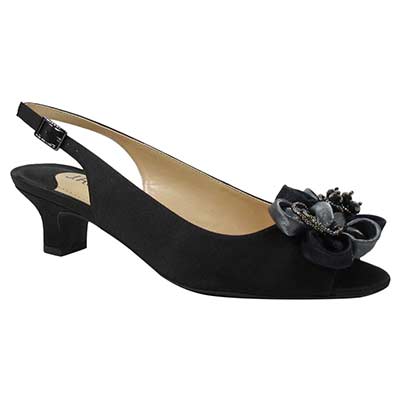 J. Rene Women's Leonelle Satin Slingback Sandal in Black, Size 10 N, 1.25 Inch Heel