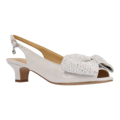 J. Rene Women's Lirain Slingback Pump in Silver, Fabric/Rhinestones, Size 13 W, 1.5 Inch Heel