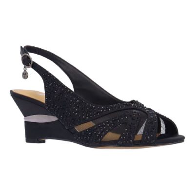 J. Rene Women's Lovela Slingback Sandal in Black, Satin/Mesh/Rhinestones, Size 6.5 M, 2.5 Inch Heel