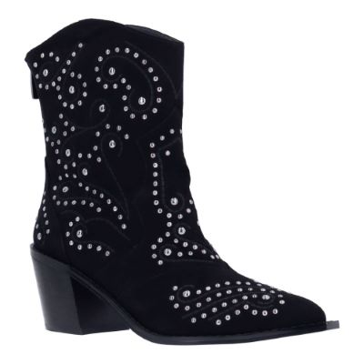 J. Rene Women's Maddi Cowboy Boot in Black, Fabric/Studs, Size 6 M, 2 Inch Heel