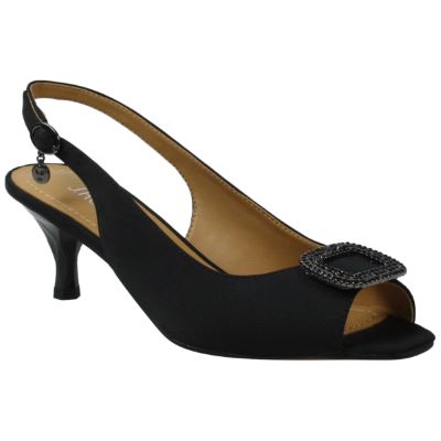 J. Rene Women's Madeleina Satin Slingback Sandal in Black, Size 6 M, 2 Inch Heel