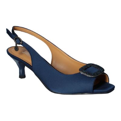 J. Rene Women's Madeleina Satin Slingback Sandal in Navy Blue, Size 9 N, 2 Inch Heel
