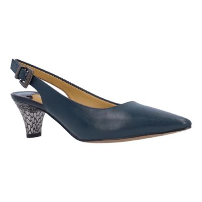 J. Rene Women's Mayetta Leather Slingback Pump in Navy Blue, Size 12 W, 2 Inch Heel