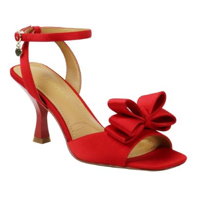 J. Rene Women's Nishia Ankle Strap Sandal in Red, Fabric, Size 7 M, 3 Inch Heel