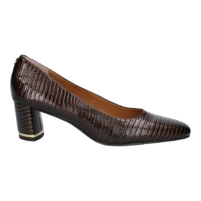 Right side view of Olivienne COGNAC LIZARD PRINT