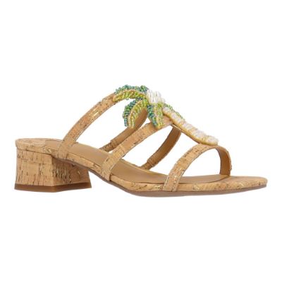 J. Rene Women's Palmeto Slip-On Sandal in Natural and Gold, Cork, Size 10 M, 1.5 Inch Heel
