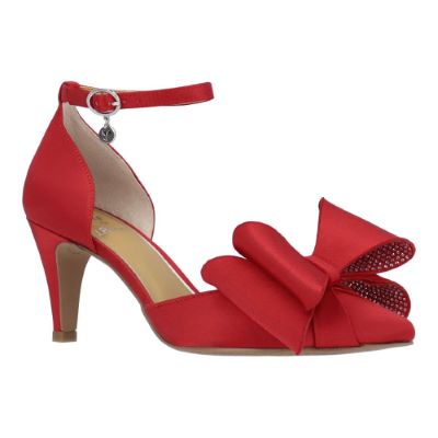 J. Rene Women's Pammie Ankle Strap Pump in Red, Fabric, Size 12 W, 2.75 Inch Heel