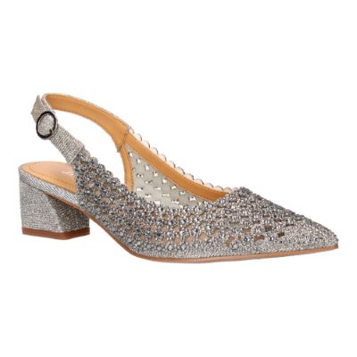 J. Rene Women's Pranil Slingback Pump in Pewter, Fabric/Rhinestones, Size 10 W, 2 Inch Heel