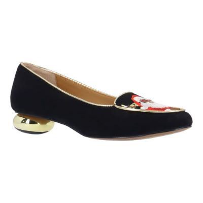 J. Rene Women's Saintnicholas Slip-On Pump in Black, Embroidered Fabric, Size 7 M, 1.25 Inch Heel