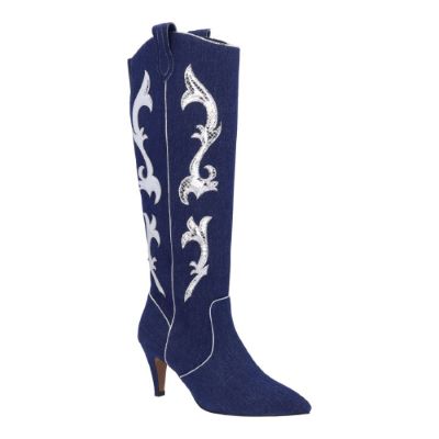 J. Rene Women's Siera Cowboy Boot in Blue, Fabric, Size 8 M, 2.75 Inch Heel