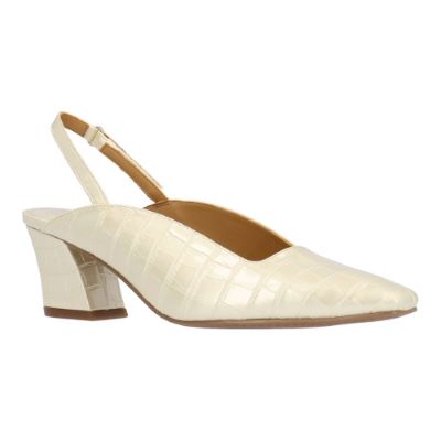 J. Rene Women's Stasia Slingback Pump in Pearl Beige, Reptile Print, Size 9 W, 2 Inch Heel