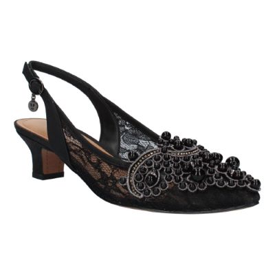 j. reneé strovanni black floral lace jewel adorned lace low heel sling back - 7 m