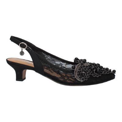 Right side view of Strovanni BLACK FLORAL LACE
