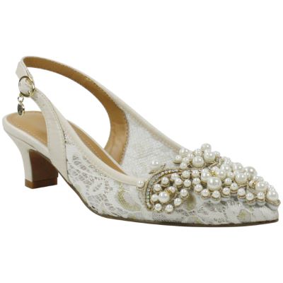 j. reneé strovanni bridal ivory gold jewel adorned lace low heel sling back - 6.5 m