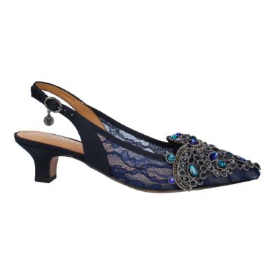 Right side view of Strovanni NAVY FLORAL LACE