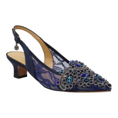 J. Rene Women's Strovanni Slingback Pump in Navy Blue, Mesh/Fabric, Size 12 W, 1.75 Inch Heel