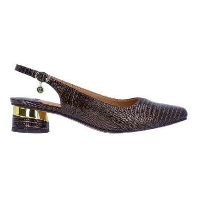 Right side view of Taveta COGNAC LIZARD PRINT