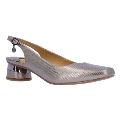 J. Rene Women's Taveta Slingback Pump in Pewter, Lizard Print Patent, Size 8.5 W, 1.5 Inch Heel