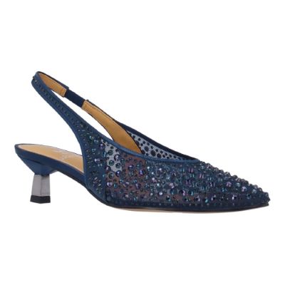 J. Rene Women's Tressa Slingback Pump in Navy Blue, Mesh/Fabric/Rhinestones, Size 13 W, 2 Inch Heel
