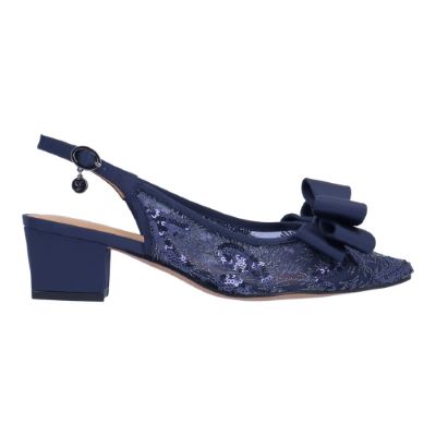 Right side view of Triata NAVY SEQUIN MESH/SATIN