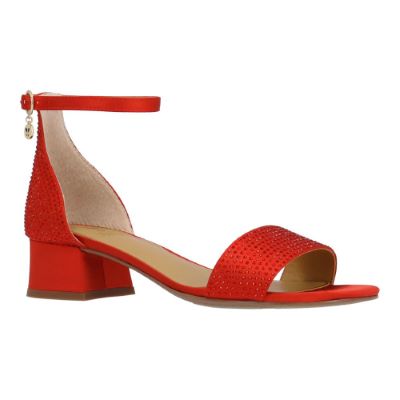 J. Rene Women's Winsley Ankle Strap Sandal in Red, Fabric, Size 11 W, 1.5 Inch Heel