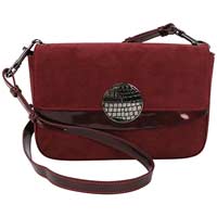 Front view of 10500 Convertible Shoulder Bag Burgundy Suede