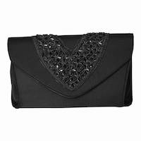 Front view of #10503 BLACK SATIN/RHINESTONES