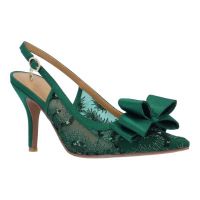 Front view of Deloris EMERALD GREEN SEQUIN MESH/SATI