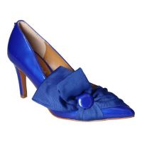 Front view of Hirisha COBALT PATENT/GROSGRAIN