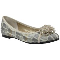Front view of Mallantha Taupe Gold Croc Print