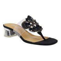 Front view of Maribela CLEAR/BLACK SATIN