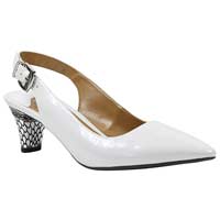 Front view of Mayetta White Metallic Patent