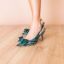 Bottom view of Deloris EMERALD GREEN SEQUIN MESH/SATI