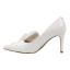 Left side view of Hirisha WHITE PATENT/GROSGRAIN